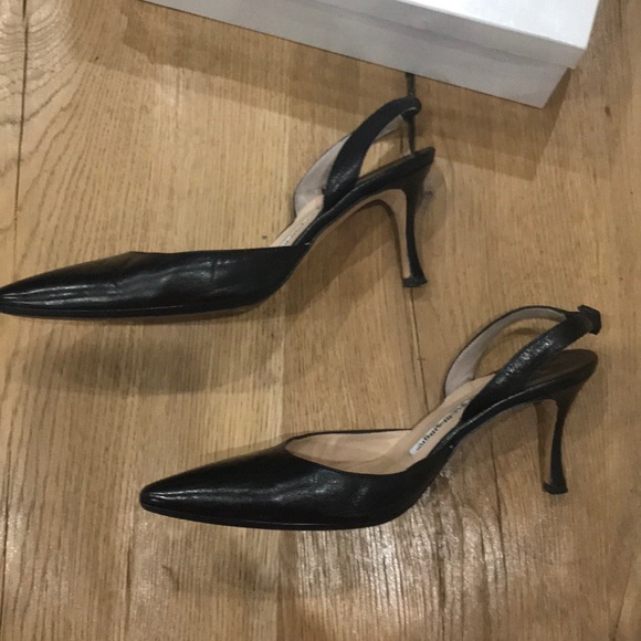 Manolo Blahnik Black Sling Back Heels - Picture 5 of 12